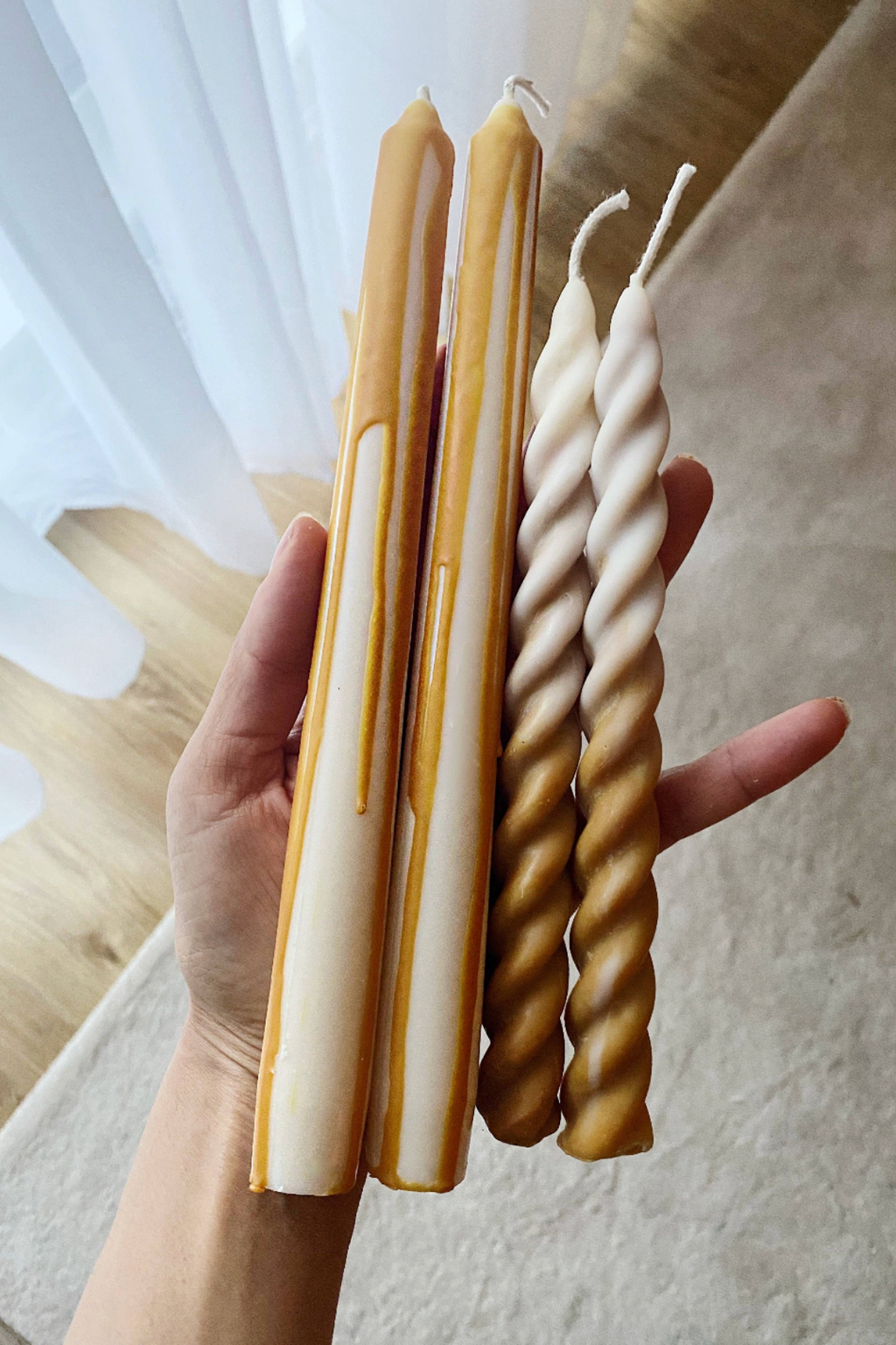 Caramel Abstract Drip Candle Sticks (Set of 2)